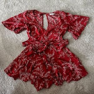 Patterned Romper, Short Sleeve with zip and tie